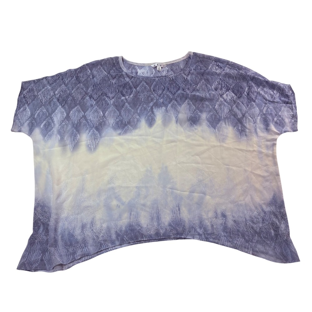 Cabi Blue White Geometric Tie Dye Boxy Dolman Blouse Womens‎ Medium M semi sheer